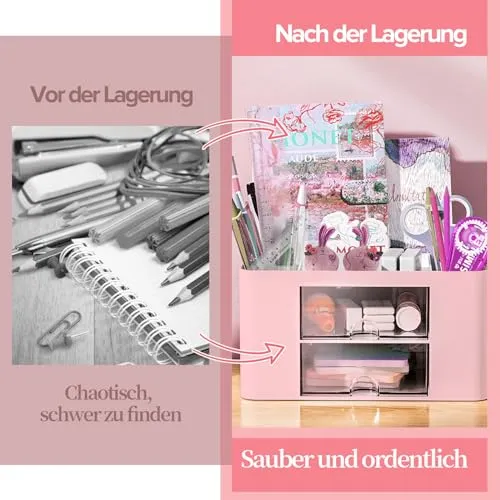 Schreibtisch Organizer 7 Fächer Stiftehalter Schreibtisch Tisch Büro Organizer mit Schublade Multifunktionaler Schreibtisch Organizer für Büro Zuhause Schule Platzsparendes Desk Organizer (Rosa)