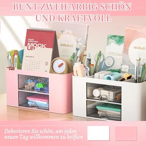 Schreibtisch Organizer 7 Fächer Stiftehalter Schreibtisch Tisch Büro Organizer mit Schublade Multifunktionaler Schreibtisch Organizer für Büro Zuhause Schule Platzsparendes Desk Organizer (Rosa)