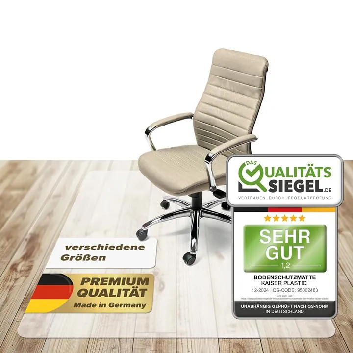 KAISER plastic® Bodenschutzmatte transparent 90 x 120 cm für Hartboden - Schreibtischunterlage durchsichtig - Schreibtischstuhlunterlage rutschfest - Schutzmatte Bürostuhl - Stuhlunterlage