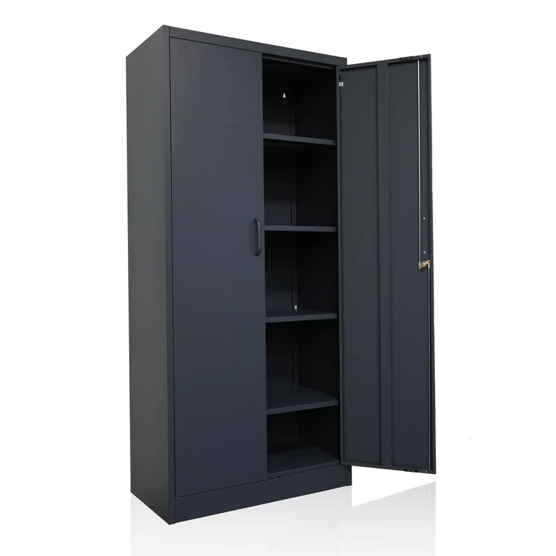 Ondis24 Aktenschrank, Mehrzweckschrank, Schloss, verstellbare Ablagen, Stabil, belastbar, Doppeltüren mit Türmagnet und Griffen Robust, werkzeugschrank, Büro, Werkstatt, Garage (Anthrazit, 170)