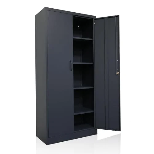 Ondis24 Aktenschrank, Mehrzweckschrank, Schloss, verstellbare Ablagen, Stabil, belastbar, Doppeltüren mit Türmagnet und Griffen Robust, werkzeugschrank, Büro, Werkstatt, Garage (Anthrazit, 170)