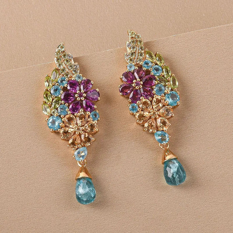 GP Italienische Garten Kollektion - Mehrfarbige Edelstein-Ohrringe, 925 Silber vergoldet ca. 9,86 ct
