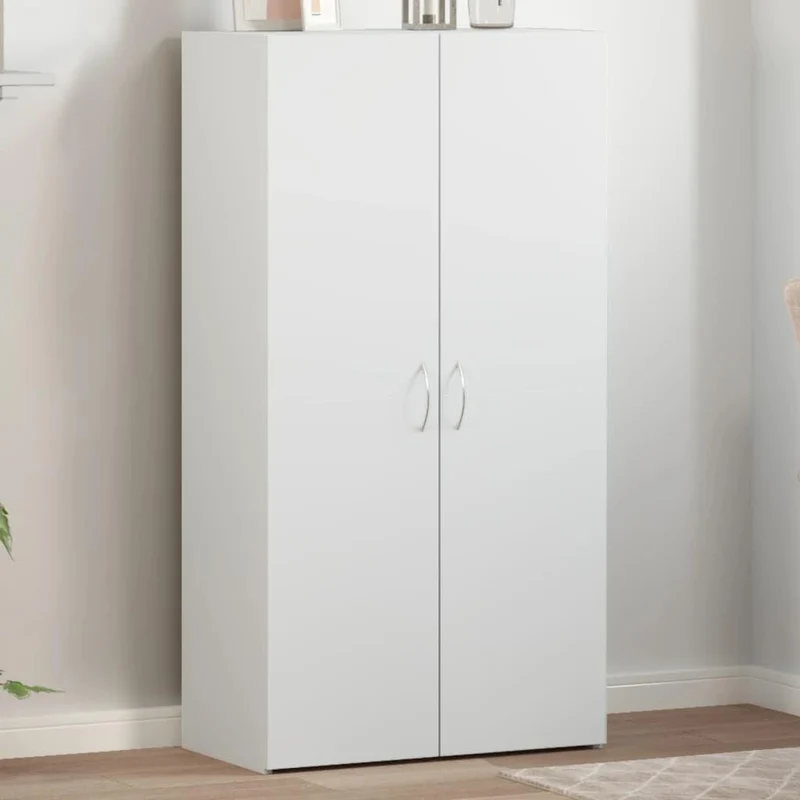 Aktenschrank Weiß Holzwerkstoff 60x32x115 cm mit Zwei Türen, Büroschrank für Archivierung und Ordnung, abschließbar, vielseitig für Büro, Arbeitszimmer und Homeoffice geeignet