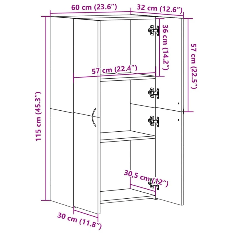 Aktenschrank Weiß Holzwerkstoff 60x32x115 cm mit Zwei Türen, Büroschrank für Archivierung und Ordnung, abschließbar, vielseitig für Büro, Arbeitszimmer und Homeoffice geeignet