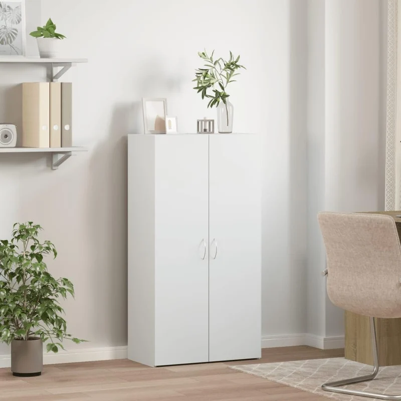 Aktenschrank Weiß Holzwerkstoff 60x32x115 cm mit Zwei Türen, Büroschrank für Archivierung und Ordnung, abschließbar, vielseitig für Büro, Arbeitszimmer und Homeoffice geeignet
