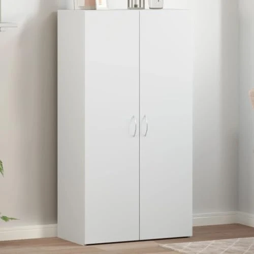 Aktenschrank Weiß Holzwerkstoff 60x32x115 cm mit Zwei Türen, Büroschrank für Archivierung und Ordnung, abschließbar, vielseitig für Büro, Arbeitszimmer und Homeoffice geeignet