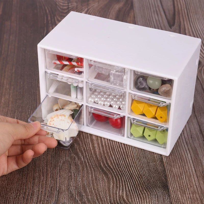 2er-Pack Bastelbox Aufbewahrung Schublade Sortierkasten Desktop Schublade Organizer Mit 9 Schubladen Mini Herausnehmbarer Durchsichtige & Weiße Schubladenbox Für Bürobedarf & Zubehör