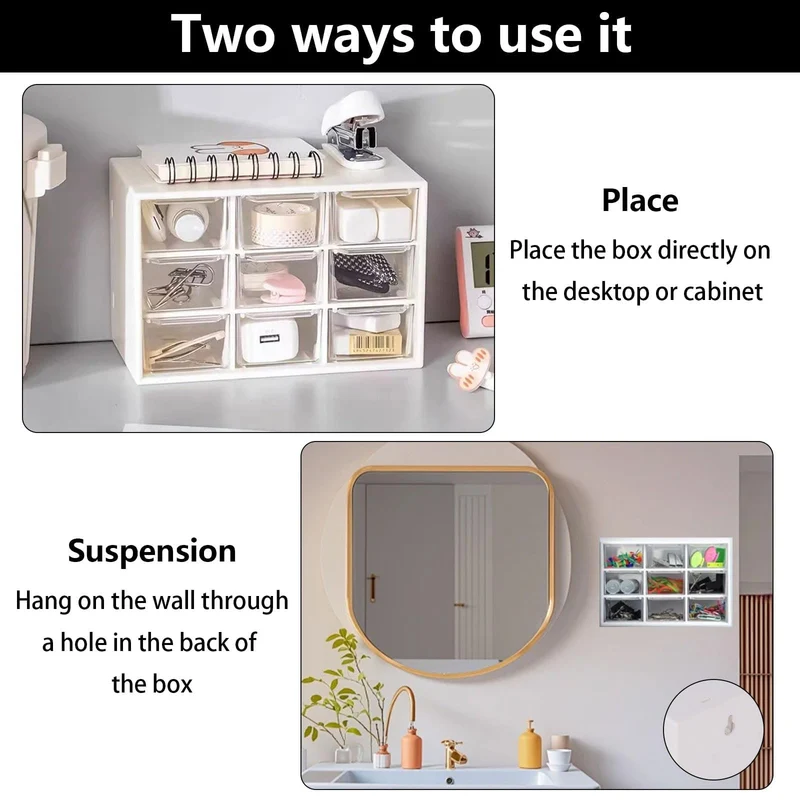 2er-Pack Bastelbox Aufbewahrung Schublade Sortierkasten Desktop Schublade Organizer Mit 9 Schubladen Mini Herausnehmbarer Durchsichtige & Weiße Schubladenbox Für Bürobedarf & Zubehör