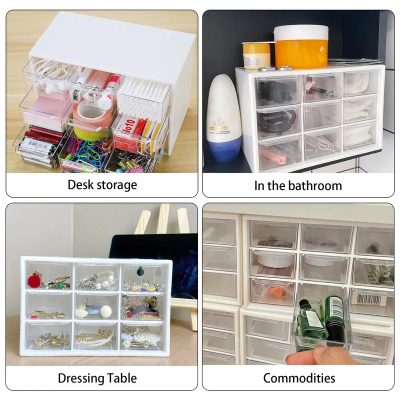 2er-Pack Bastelbox Aufbewahrung Schublade Sortierkasten Desktop Schublade Organizer Mit 9 Schubladen Mini Herausnehmbarer Durchsichtige & Weiße Schubladenbox Für Bürobedarf & Zubehör