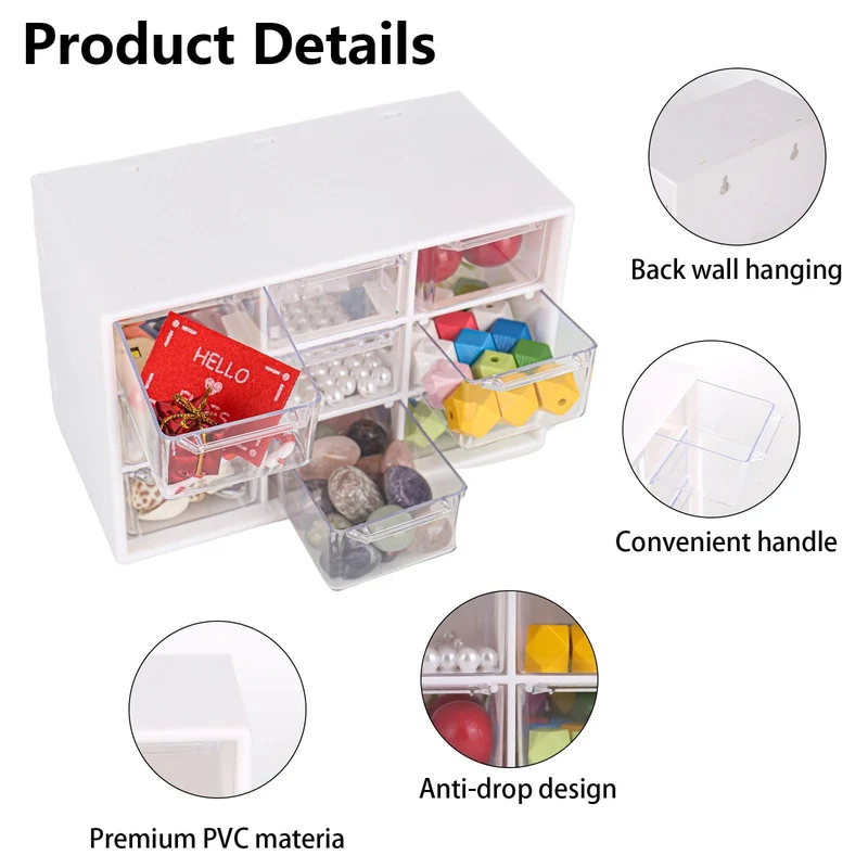 2er-Pack Bastelbox Aufbewahrung Schublade Sortierkasten Desktop Schublade Organizer Mit 9 Schubladen Mini Herausnehmbarer Durchsichtige & Weiße Schubladenbox Für Bürobedarf & Zubehör