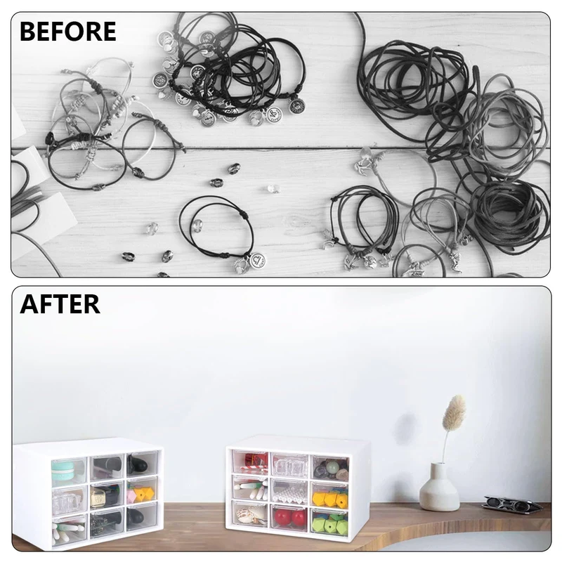 2er-Pack Bastelbox Aufbewahrung Schublade Sortierkasten Desktop Schublade Organizer Mit 9 Schubladen Mini Herausnehmbarer Durchsichtige & Weiße Schubladenbox Für Bürobedarf & Zubehör