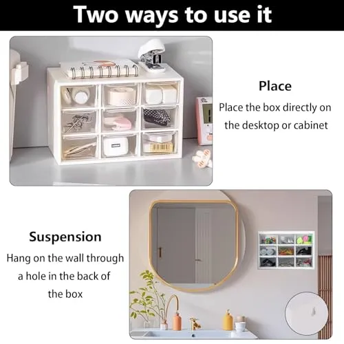 2er-Pack Bastelbox Aufbewahrung Schublade Sortierkasten Desktop Schublade Organizer Mit 9 Schubladen Mini Herausnehmbarer Durchsichtige & Weiße Schubladenbox Für Bürobedarf & Zubehör