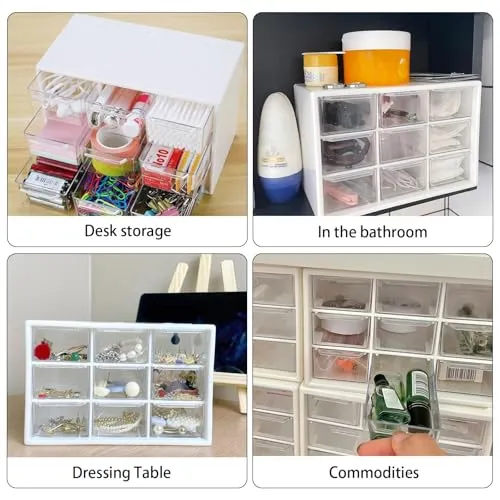 2er-Pack Bastelbox Aufbewahrung Schublade Sortierkasten Desktop Schublade Organizer Mit 9 Schubladen Mini Herausnehmbarer Durchsichtige & Weiße Schubladenbox Für Bürobedarf & Zubehör