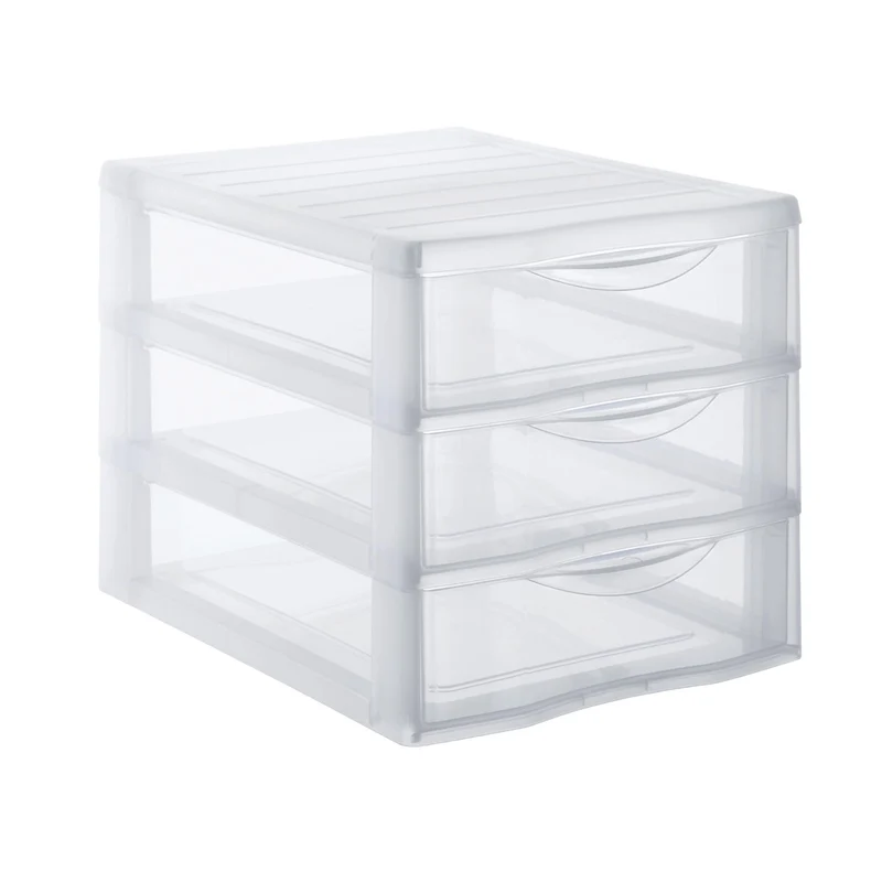 SUNDIS Orgamix, schubladenbox aus Kunststoff, 3 transparente Schubladen für A4-Papier, Höhe 25,5 cm, stapelbar, ideal für Schreibtisch, Unterricht, Dokumente, Zubehör