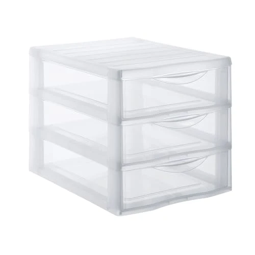 SUNDIS Orgamix, schubladenbox aus Kunststoff, 3 transparente Schubladen für A4-Papier, Höhe 25,5 cm, stapelbar, ideal für Schreibtisch, Unterricht, Dokumente, Zubehör