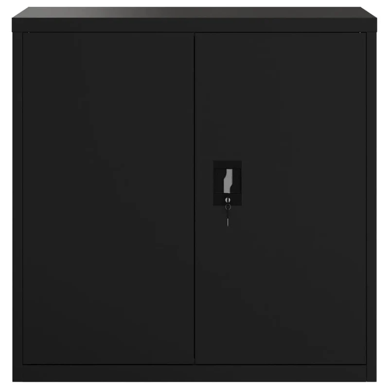 Aktenschrank Schwarz aus pulverbeschichtetem Stahl 90x40x90 cm mit 2 Einlegeböden abschließbar für Büro Arbeitszimmer Homeoffice zur sicheren Archivierung von Dokumenten und Ordnern