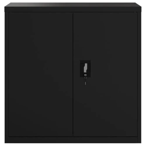 Aktenschrank Schwarz aus pulverbeschichtetem Stahl 90x40x90 cm mit 2 Einlegeböden abschließbar für Büro Arbeitszimmer Homeoffice zur sicheren Archivierung von Dokumenten und Ordnern