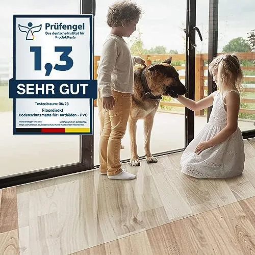 Floordirekt Bürostuhlunterlage Bodenschutzmatte - Bodenmatte Stuhlunterlage - Transparent - Stärke: 1,5 mm - Bodenschutzmatte für Hartböden (Neo, Breite: 150 cm, Länge: 200 cm)