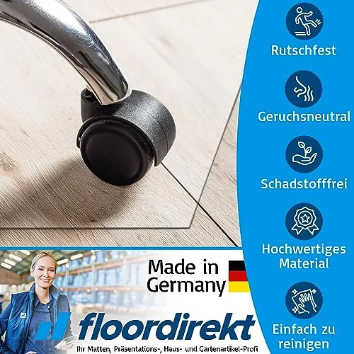 Floordirekt Bürostuhlunterlage Bodenschutzmatte - Bodenmatte Stuhlunterlage - Transparent - Stärke: 1,5 mm - Bodenschutzmatte für Hartböden (Neo, Breite: 150 cm, Länge: 200 cm)