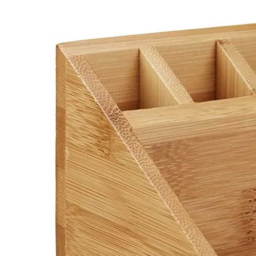 Relaxdays Schreibtischorganizer Bambus, Stifteköcher, 10 Fächer, natürliche Maserung, HxBxT: 10 x 23 x 10 cm, natur