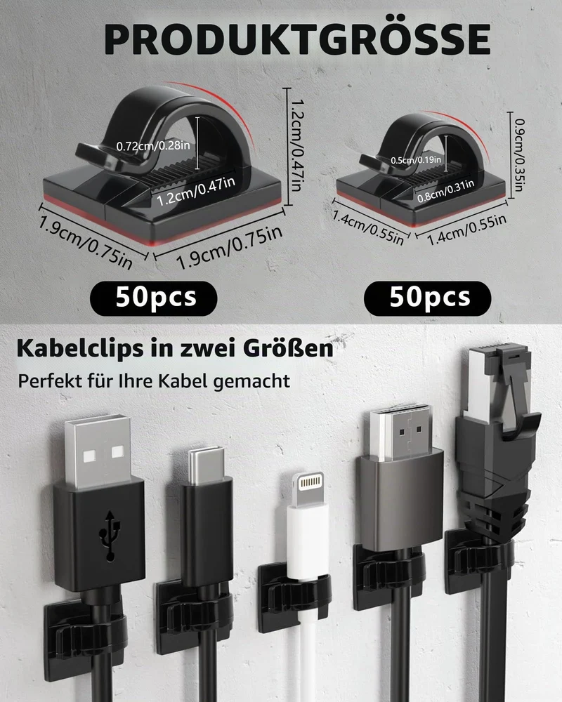 Kabelhalter Selbstklebend, 100 Kabelclips für Kabelmanagement
