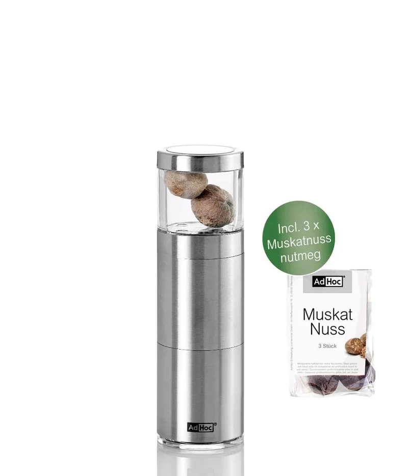 AdHoc, Geschenkset Muskatmühle MUSKATINO mit 3 Stck. edle Muskatnüsse
