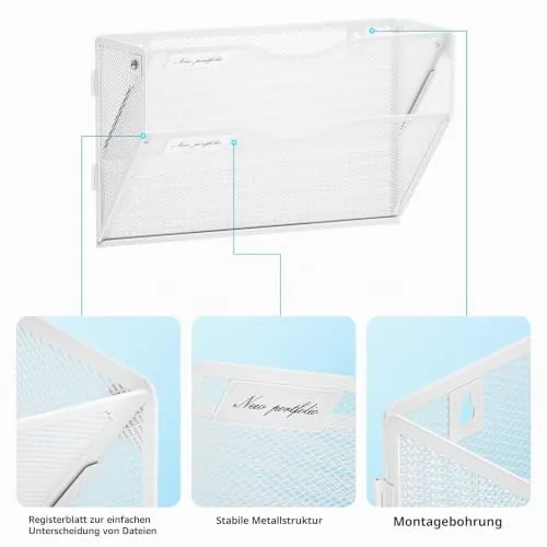 Marbrasse 2 Fächer Netz A4 Hängeregister Zeitschriftenhalter Wand (Weiß)