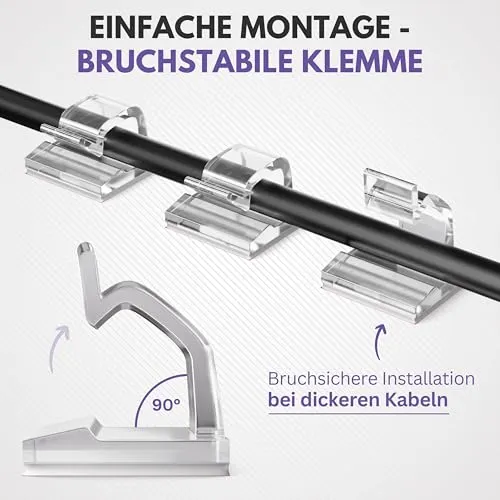 Filzada® 65x Kabelhalter Selbstklebend Transparent - Kabelclips Outdoor
