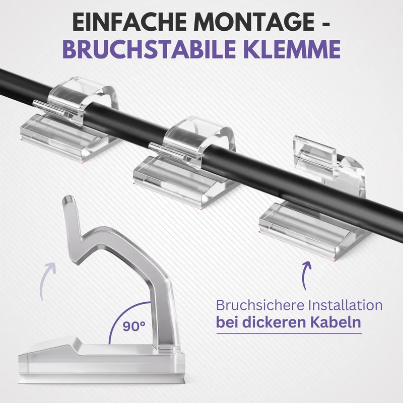 Filzada® 65x Kabelhalter Selbstklebend Transparent - Kabelclips Outdoor