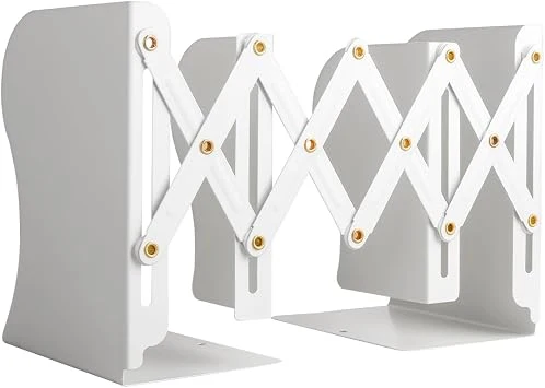 Stilvolle Metall verstellbare Buchstützen von feyiubmen, Die spannweite beträgt 10 bis 50cm, 2 Modelle, Schwarz und weiß, Für bibliothek, bibliothek und Schule (weiß)