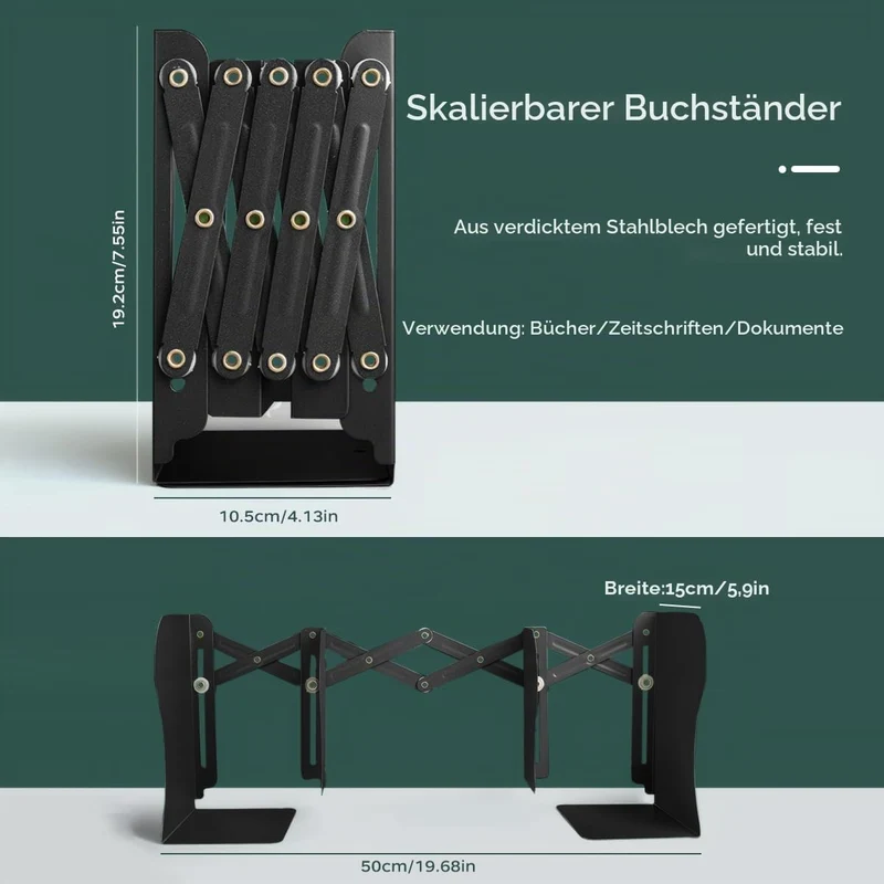 Stilvolle Metall verstellbare Buchstützen von feyiubmen, Die spannweite beträgt 10 bis 50cm, 2 Modelle, Schwarz und weiß, Für bibliothek, bibliothek und Schule (weiß)