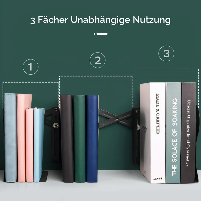 Stilvolle Metall verstellbare Buchstützen von feyiubmen, Die spannweite beträgt 10 bis 50cm, 2 Modelle, Schwarz und weiß, Für bibliothek, bibliothek und Schule (weiß)