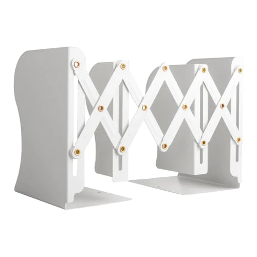Stilvolle Metall verstellbare Buchstützen von feyiubmen, Die spannweite beträgt 10 bis 50cm, 2 Modelle, Schwarz und weiß, Für bibliothek, bibliothek und Schule (weiß)