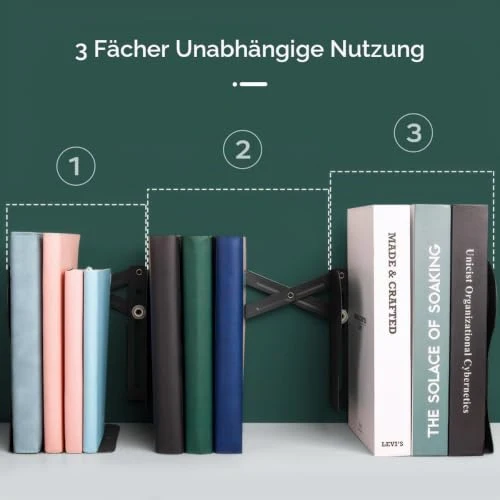 Stilvolle Metall verstellbare Buchstützen von feyiubmen, Die spannweite beträgt 10 bis 50cm, 2 Modelle, Schwarz und weiß, Für bibliothek, bibliothek und Schule (weiß)