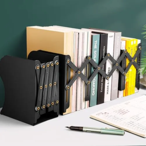 Stilvolle Metall verstellbare Buchstützen von feyiubmen, Die spannweite beträgt 10 bis 50cm, 2 Modelle, Schwarz und weiß, Für bibliothek, bibliothek und Schule (weiß)