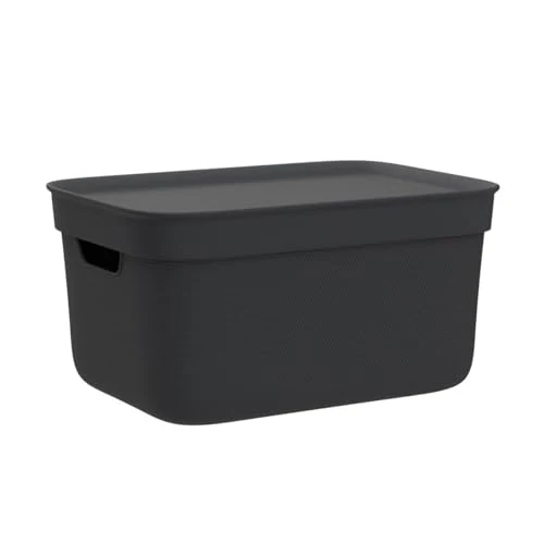 Rotho Jive Aufbewahrungsbox mit Deckel 3 x 5 L stapelbar aus PP dunkelgrau