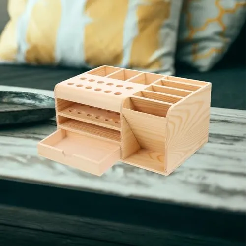 Veemoon Aufbewahrungsbox mit Mehreren Fächern für Büromaterial und Kleinigkeiten Aufbewahrungskoffer aus Langlebigem und Sicheren Material Beige Organizer für Schreibtischutensilien
