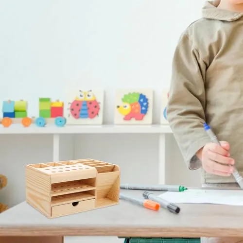 Veemoon Aufbewahrungsbox mit Mehreren Fächern für Büromaterial und Kleinigkeiten Aufbewahrungskoffer aus Langlebigem und Sicheren Material Beige Organizer für Schreibtischutensilien
