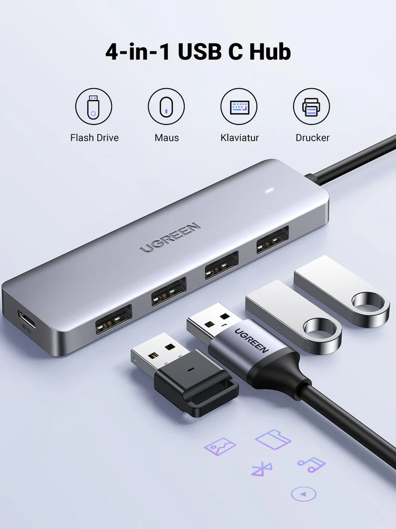 UGREEN USB C Hub mit 4 Ports USB 3.0 OTG Adapter mit Stromversorgung(15cm)