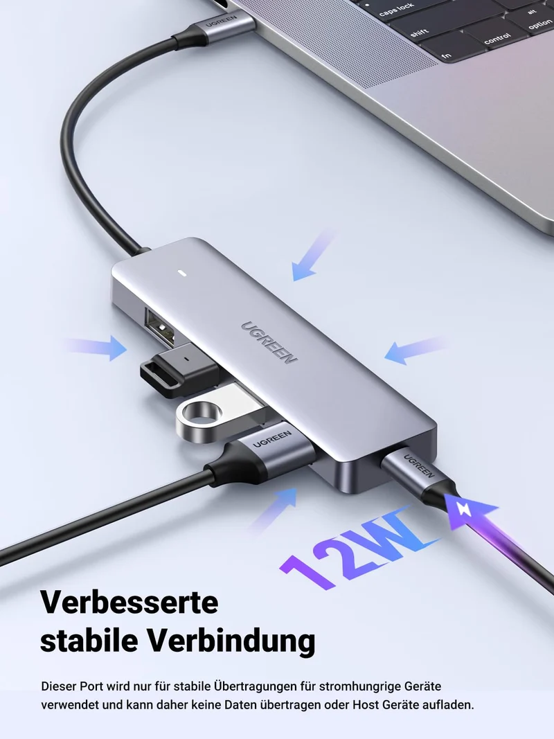 UGREEN USB C Hub mit 4 Ports USB 3.0 OTG Adapter mit Stromversorgung(15cm)