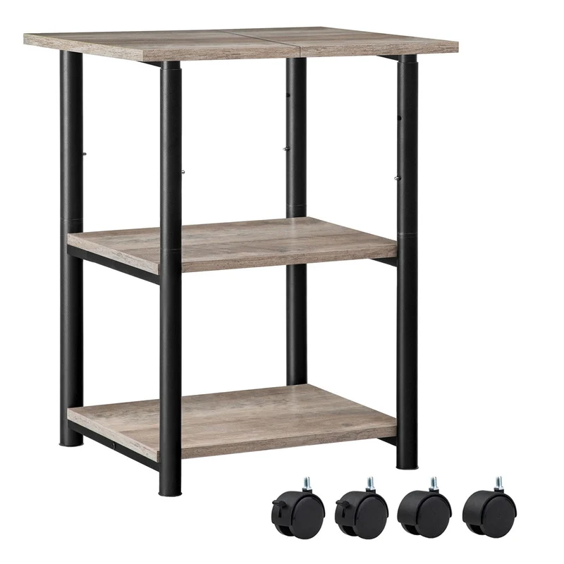 HOOBRO Druckertisch, Druckerwagen mit arretierbaren Rädern, Druckerständer rollbar mit 3 Ebenen, höhenverstellbar, leicht zu montieren, 48,5 x 40 x 67 cm, für Büro, Greige-Schwarz EBG03PS01G1
