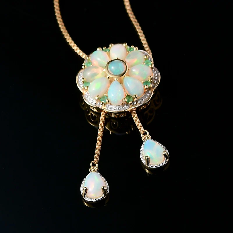 GP Kollektion - Natürliche, äthiopische Welo Opal Halskette, ca. 45 cm, 925 Silber vergoldet ca. 3.79 ct