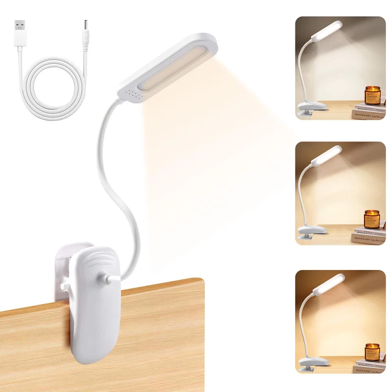 Diboniur Leselampe Bett, Klemmlampe Bett mit Touch Dimmbar, 3 Farben und dimmbar, 360° flexible Klemmleuchte für Studium und Arbeit, Clip-on, USB-Anschluss