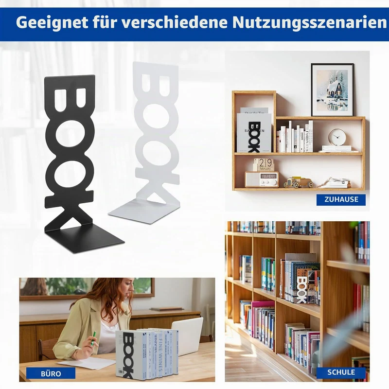 4 Stück Buchstützen Metall, Bücherhalter Bookends, Schwere Buchstütze