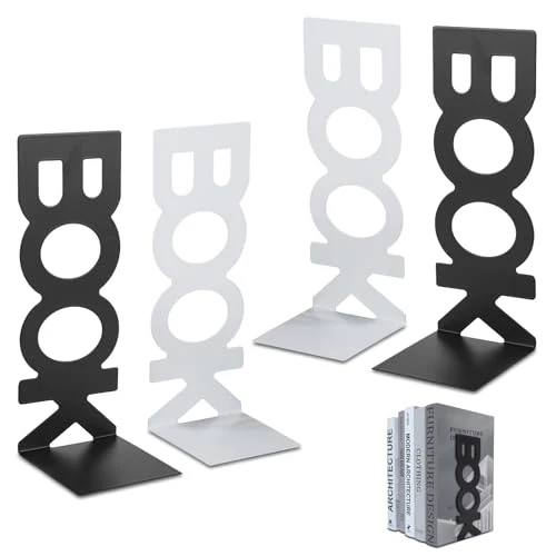 4 Stück Buchstützen Metall, Bücherhalter Bookends, Schwere Buchstütze