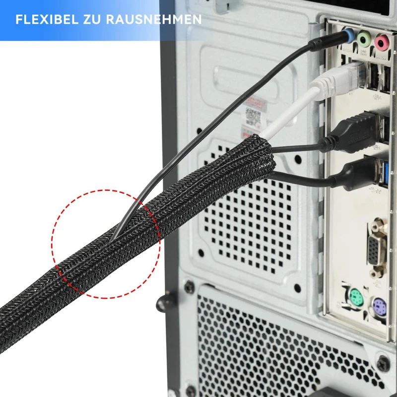 AGPTEK 2m Kabelschlauch, 25-39mm selbstschließend Kabelkanal, Flexibler gewebter Kabelmantel, Kabelmanagement für Schreibtisch, TV, Computer, PC, Kabelschutz für Hund, Katze, Schwarz