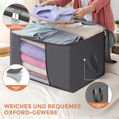 Budding Joy 90L Aufbewahrungstasche Groß, Faltbare Unterbett 6 Stück, Grau