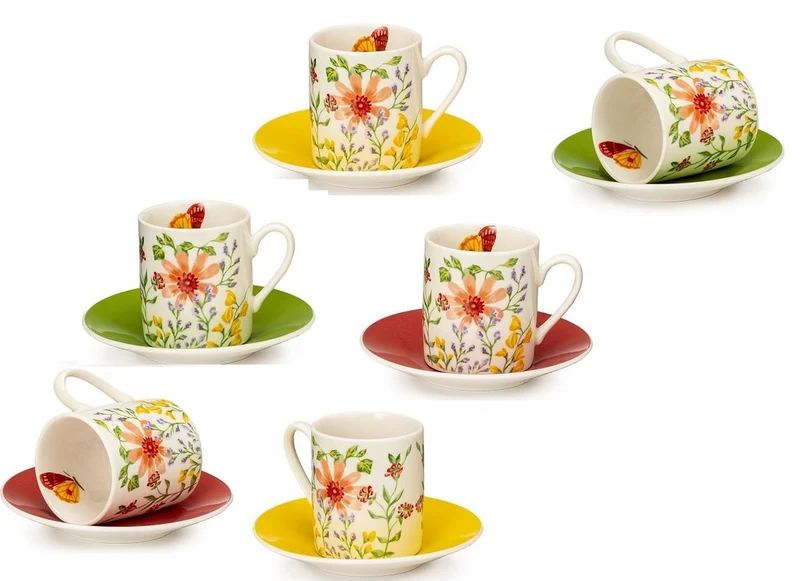 Palais Royal - Espresso Set, 6 Tassen, 6 Unterteller, Dekor Frühlingsblumen