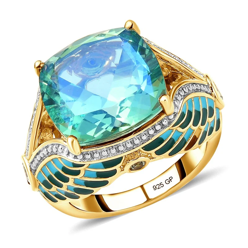 GP Spezial Kollektion - Pfau Triplette Quarz und grüner Saphir-Ring, 925 Silber Gelbgold Vermeil ca. 11.14 ct