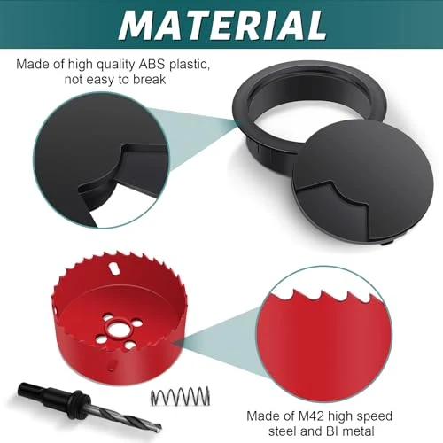 60mm Kabeldurchführung Schreibtisch 10 Stück mit 1 Stück Lochsäge